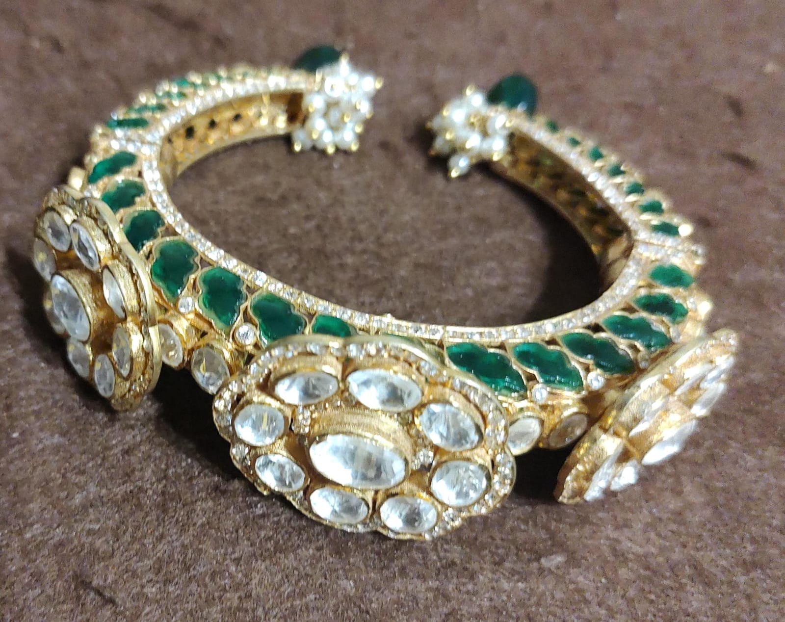 925 Silver Bindiya Polki Bangle - Amrrutam