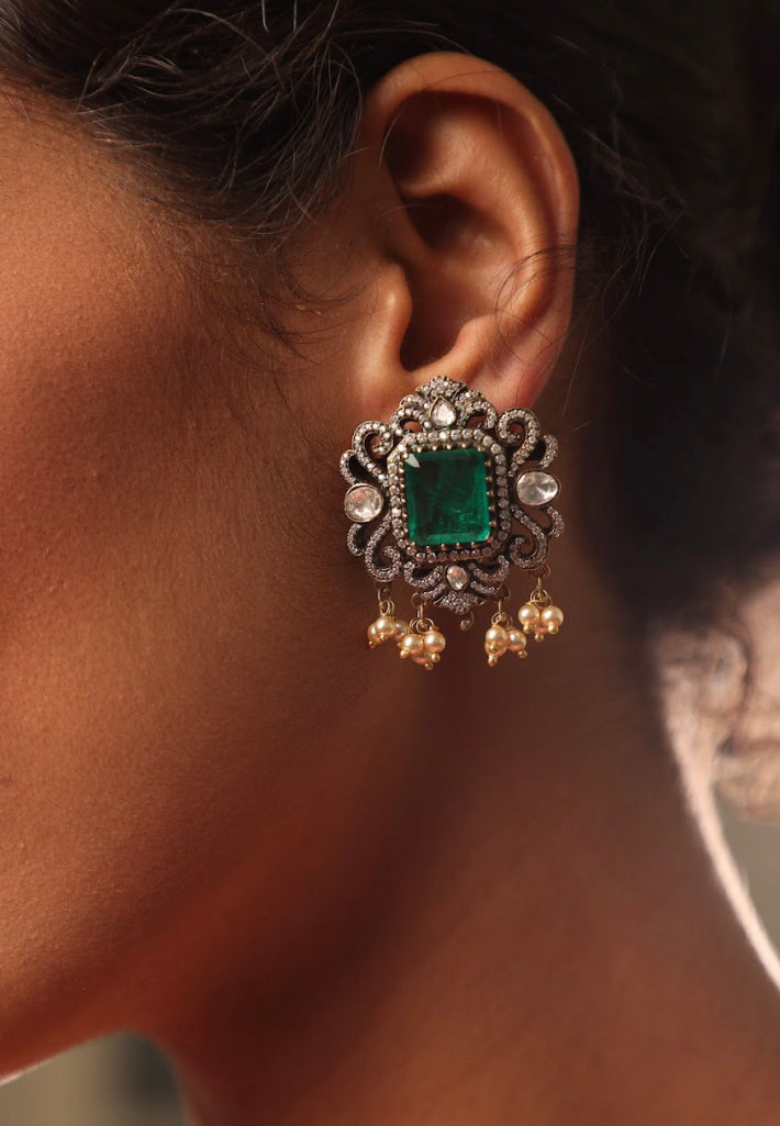 925 Silver Joules Victorian Emerald Drop Earring - Amrrutam