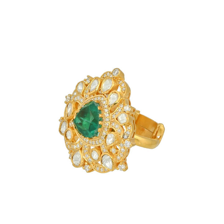 925 Silver Naksha Onyx Polki Ring - Amrrutam