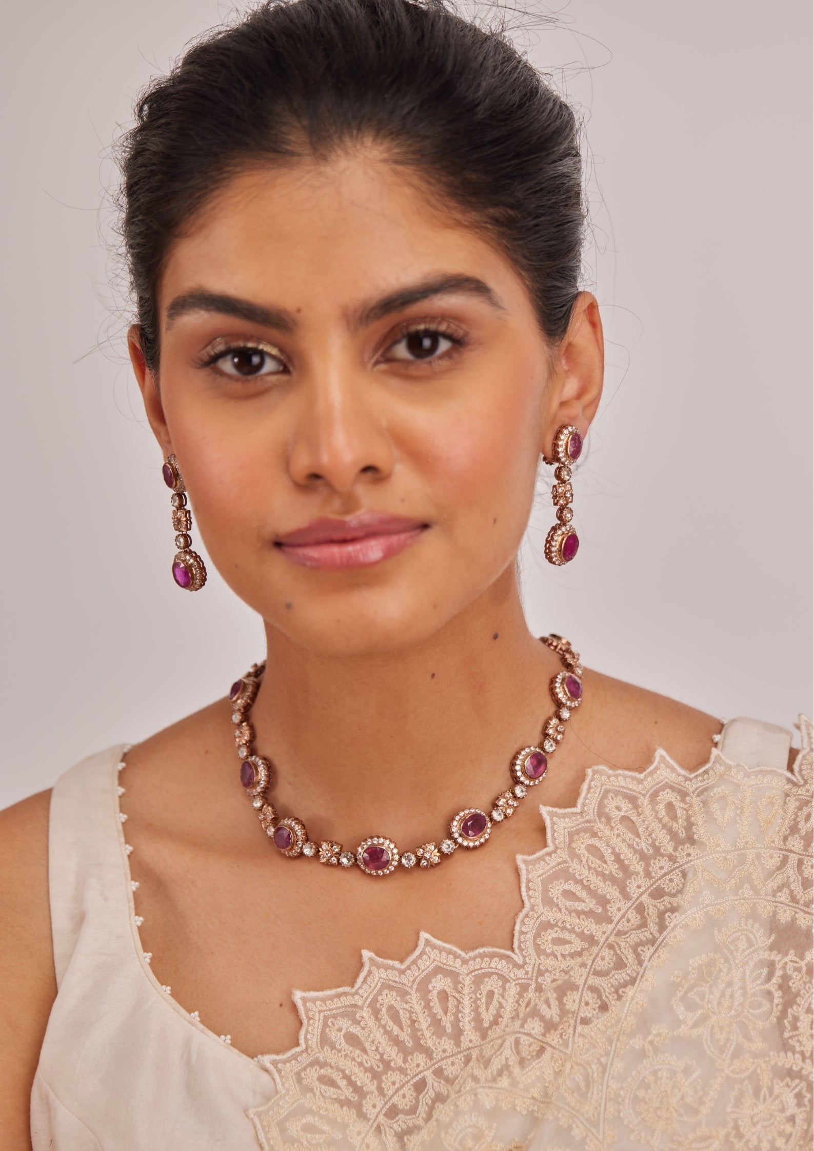 925 Silver Kankas Ruby Necklace Set - Amrrutam