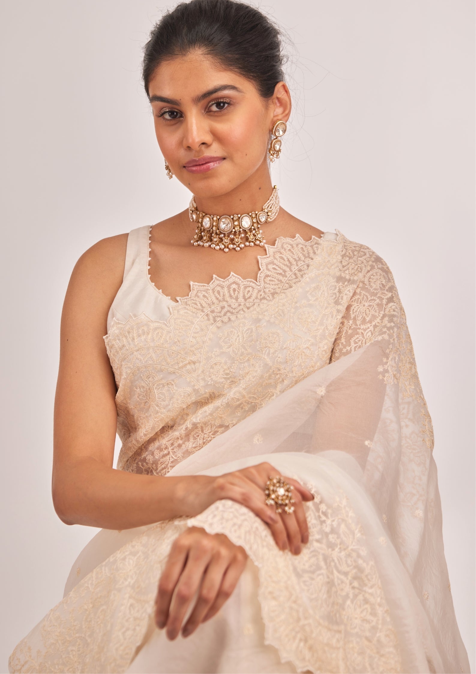 925 Silver Firosha Polki Choker Necklace Set - Amrrutam