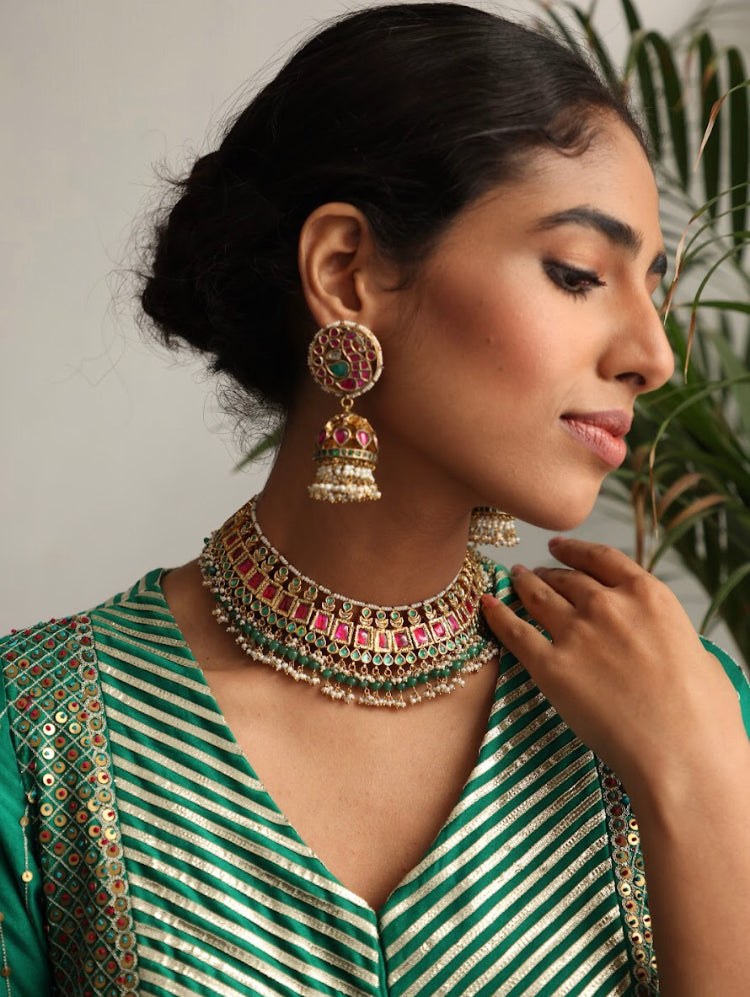 925 Silver Roopali Choker Necklace Set - Amrrutam