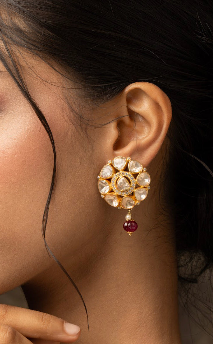 925 Silver Krisha Polki Drop Earring - Amrrutam
