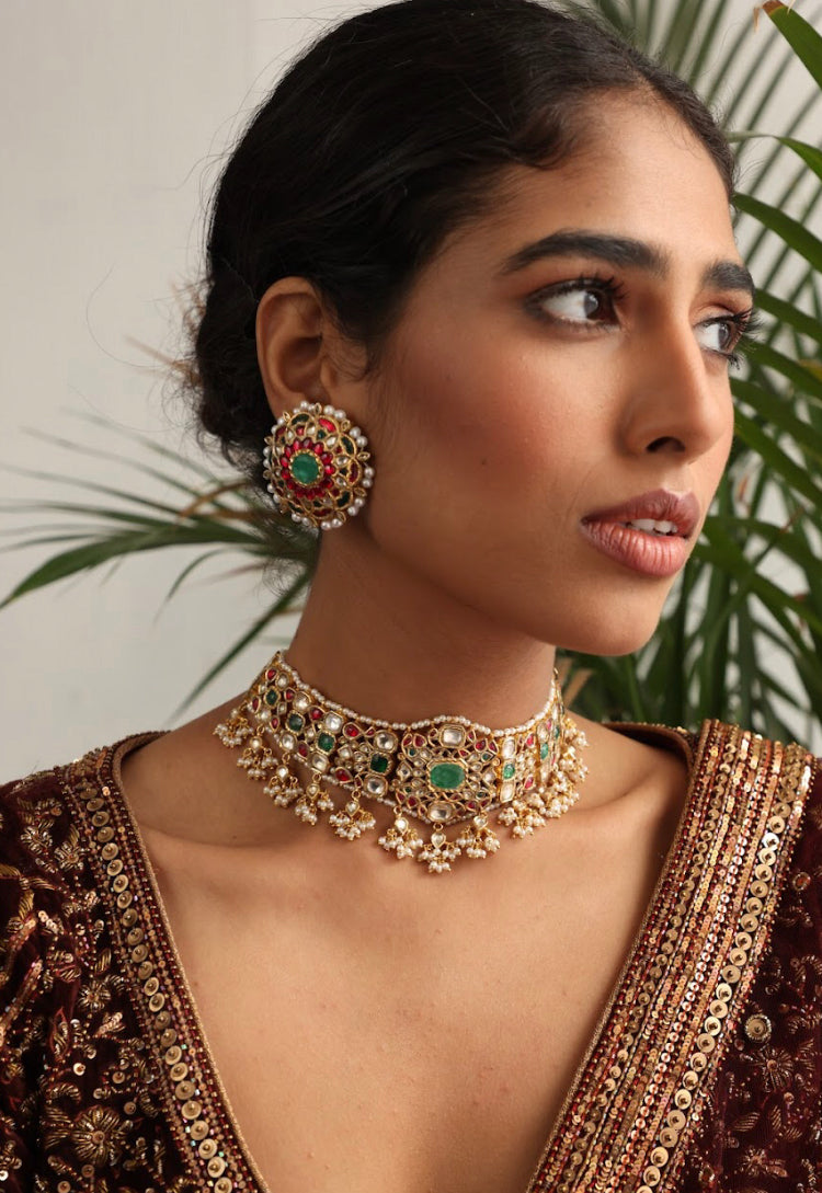 925 Silver Bavara Manjeri Stud Earring - Amrrutam