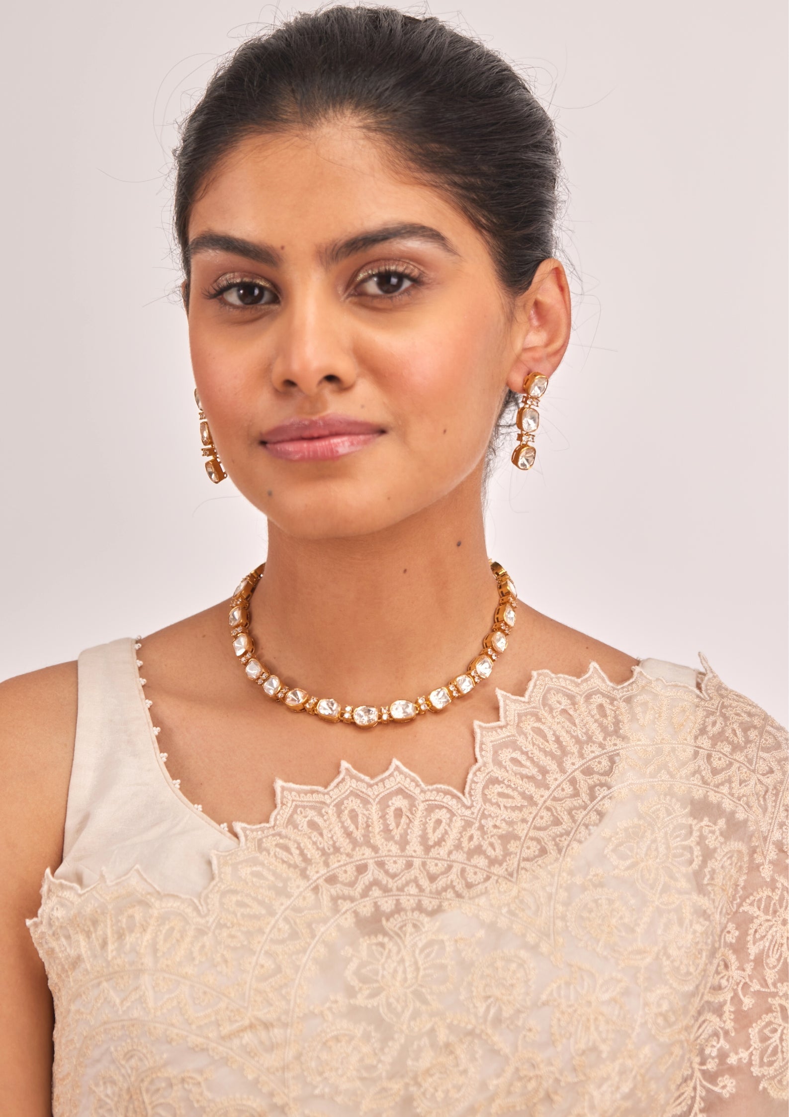 925 Silver Amaris Polki Necklace Set - Amrrutam