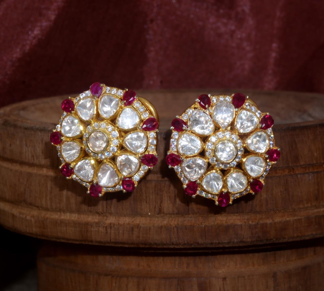 925 Silver Freya Polki Stud Earrings - Amrrutam