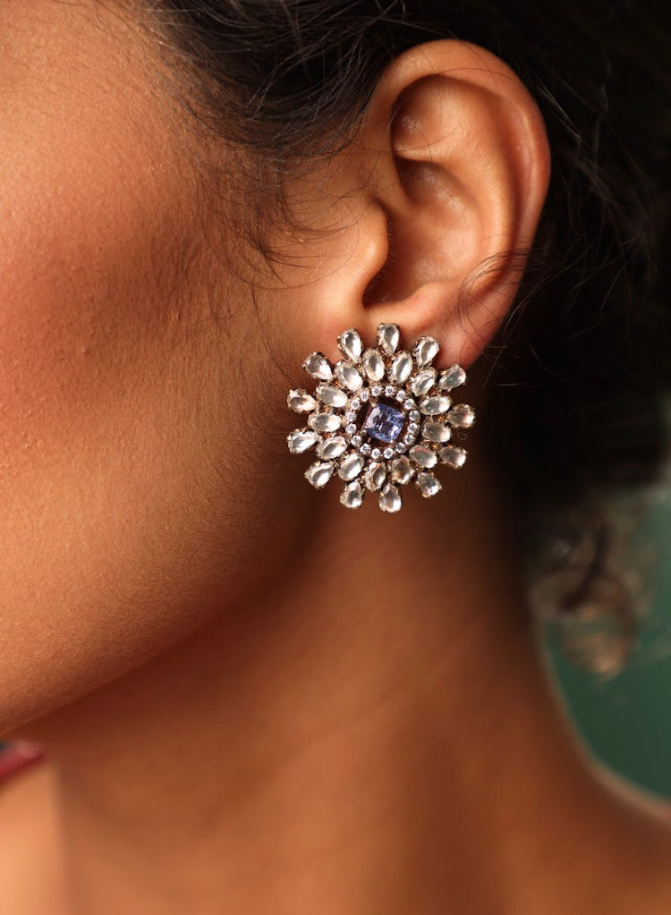 925 Silver Fiorella Tanzanite CZ Stud Earring - Amrrutam