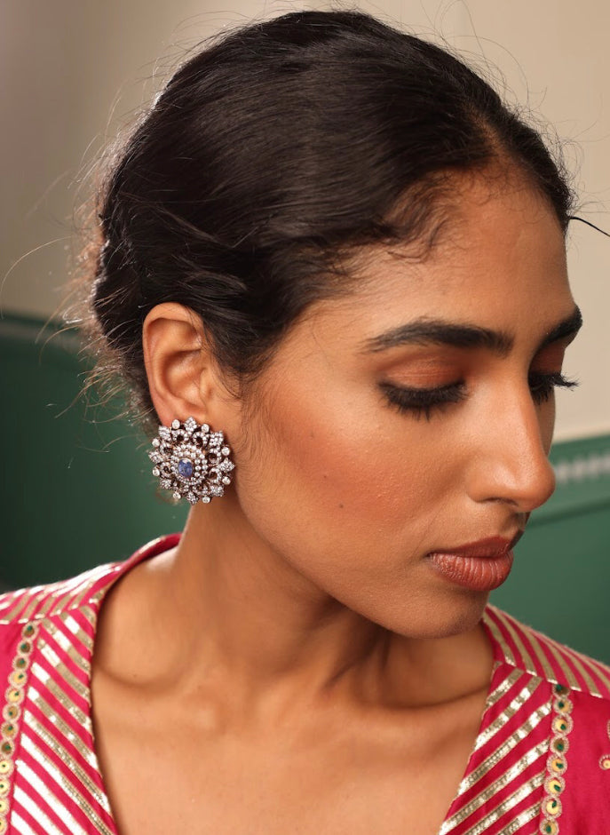 925 Silver Guasha Tanzanite CZ Stud Earring - Amrrutam