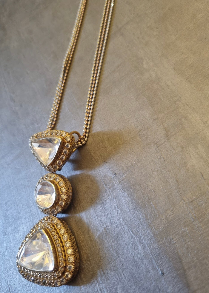 925 Silver Niva Polki Pendant Necklace - Amrrutam