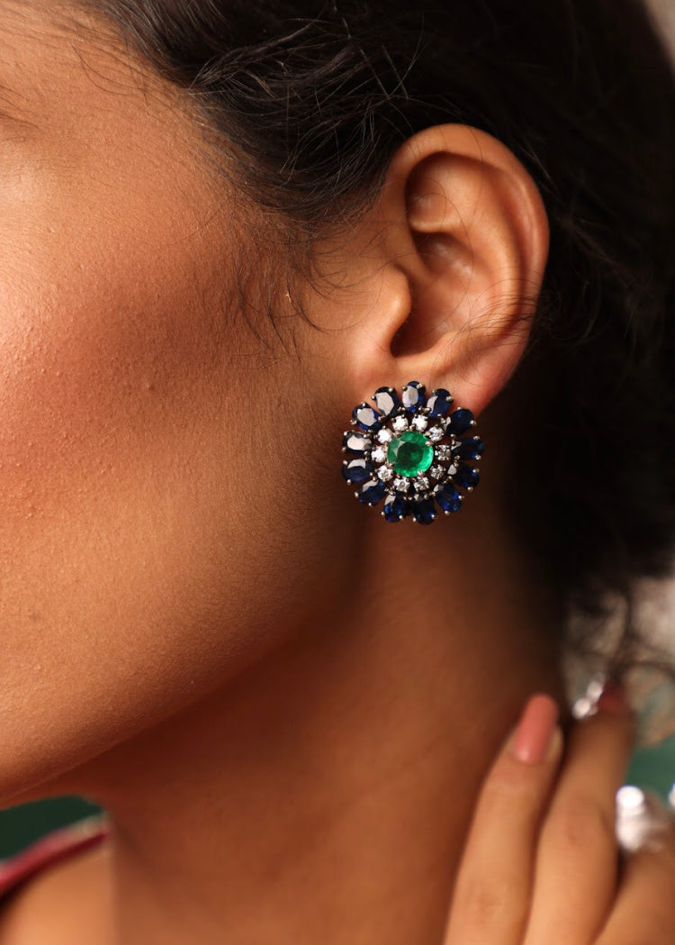 925 Silver Floral Tanzanite CZ Stud Earring - Amrrutam