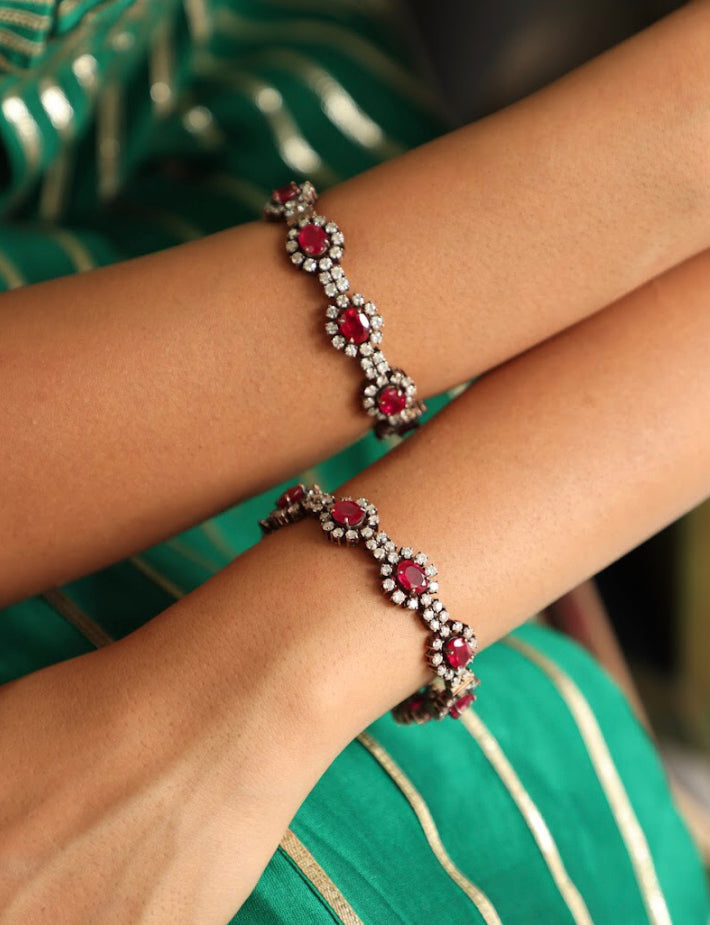 925 Silver Bavara Divah Ruby Bangle - Amrrutam
