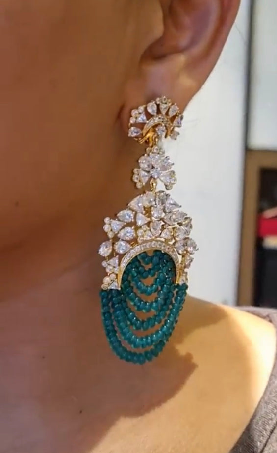 925 Silver Rosecut Emerald Beads Chandbali Earring - Amrrutam