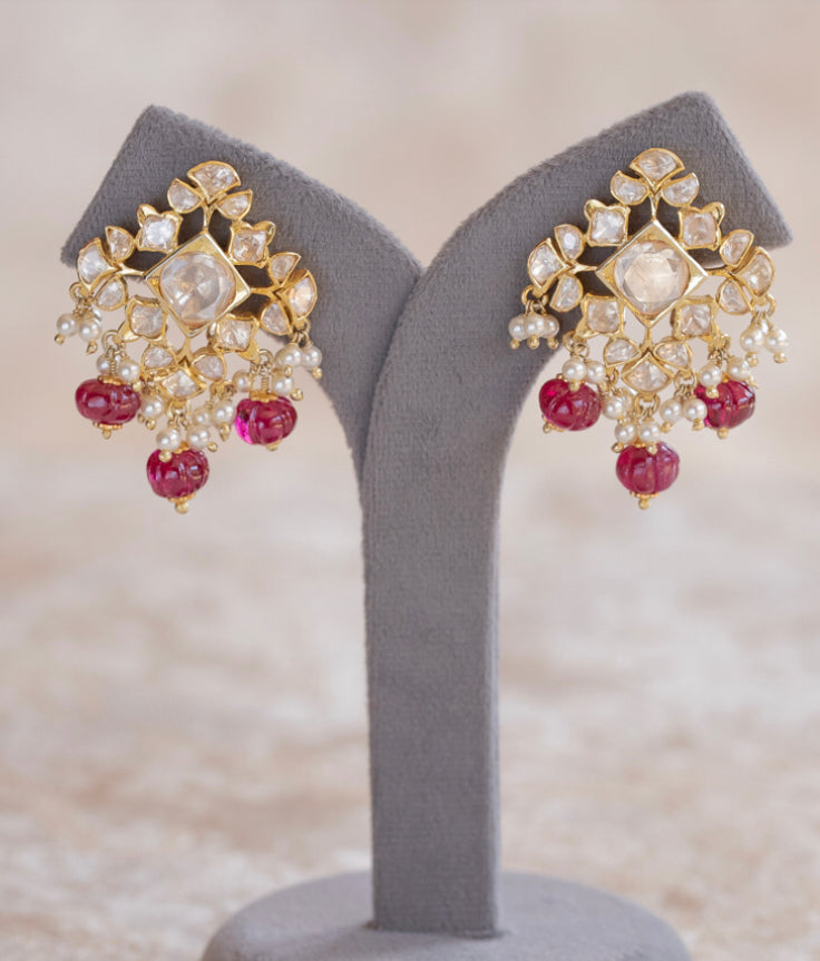 925 Silver Mandala Polki Drop Earring - Amrrutam