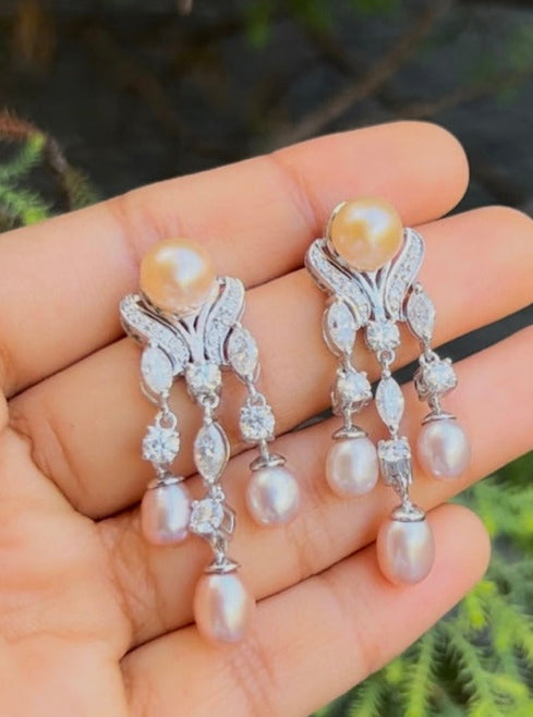 925 Silver Diamond Pearl Necklace Set - Amrrutam