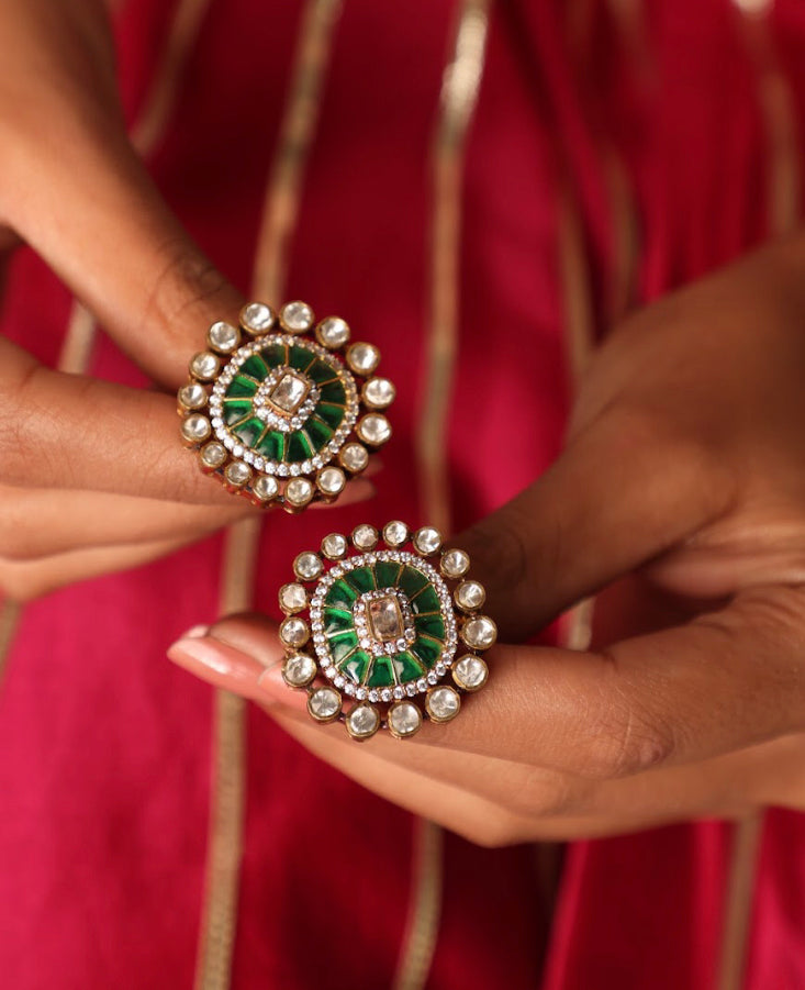 925 Silver Kinnaur Polki Stud Earring - Amrrutam