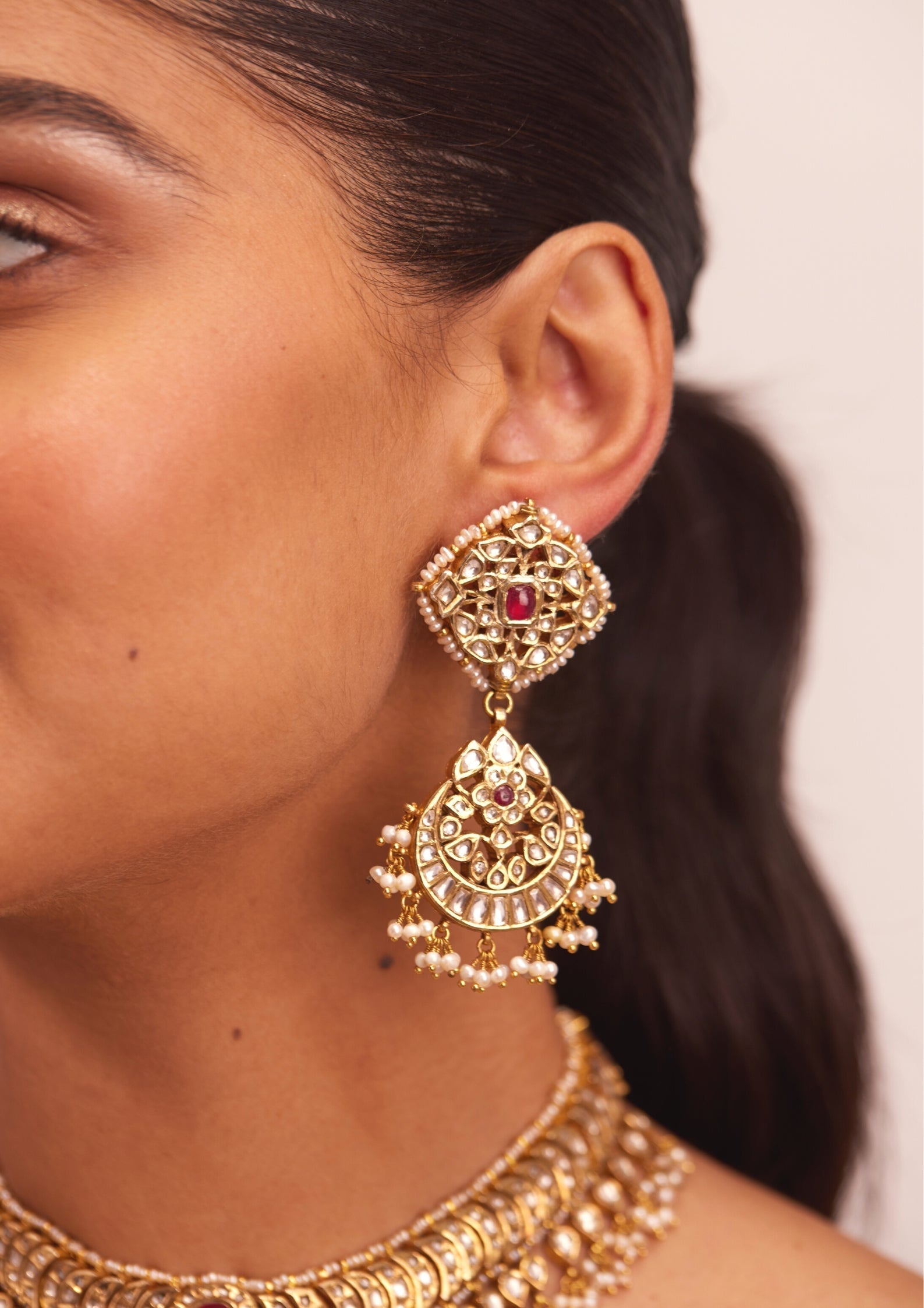 925 Silver Vivasa Polki Necklace Set - Amrrutam