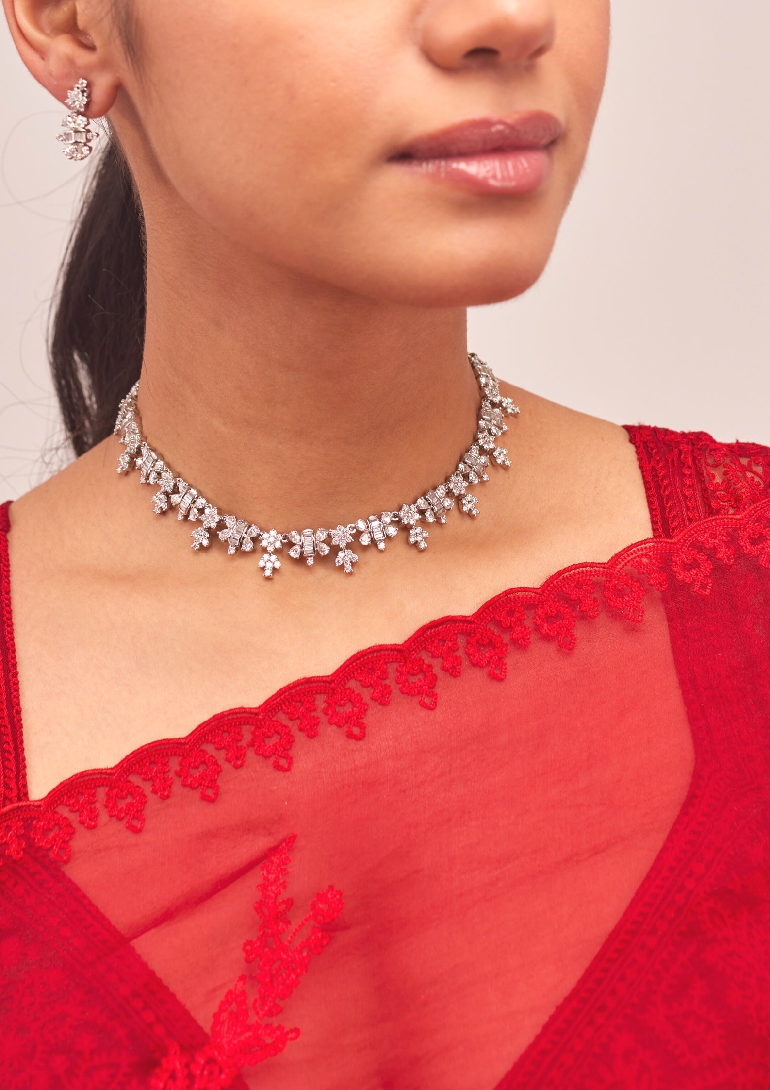 925 Silver Moissanite Diamond Choker Necklace Set - Amrrutam
