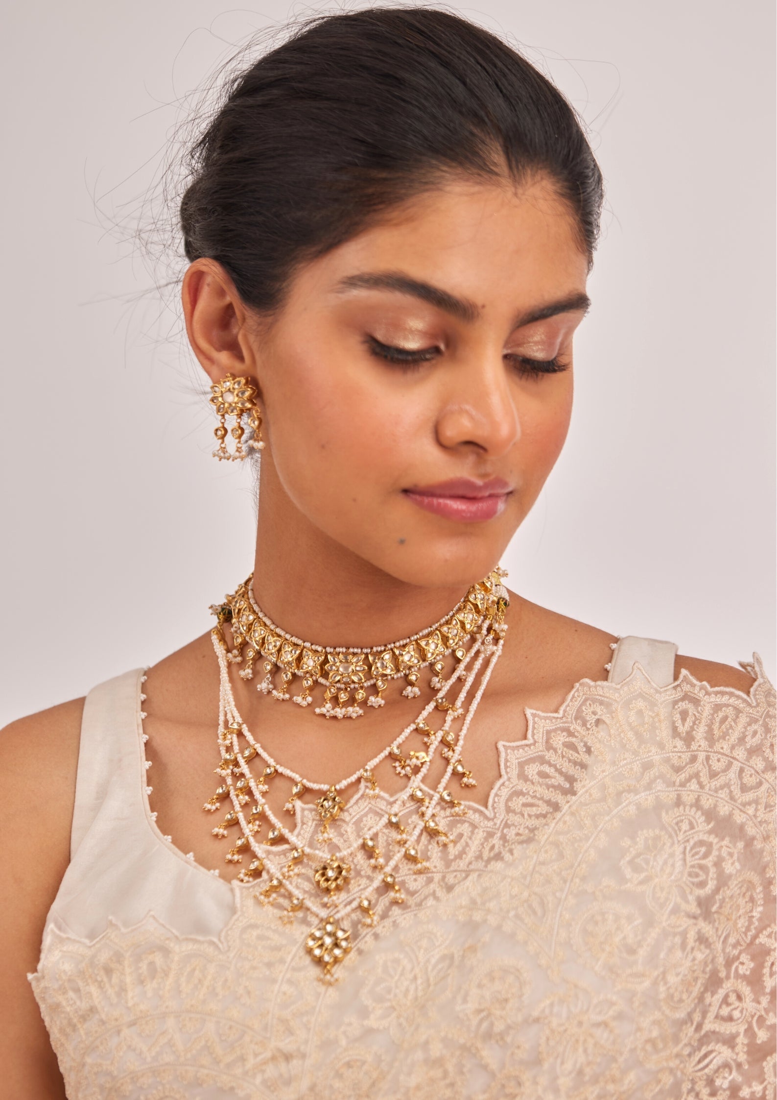 925 Silver Janak Polki Choker Necklace Set - Amrrutam