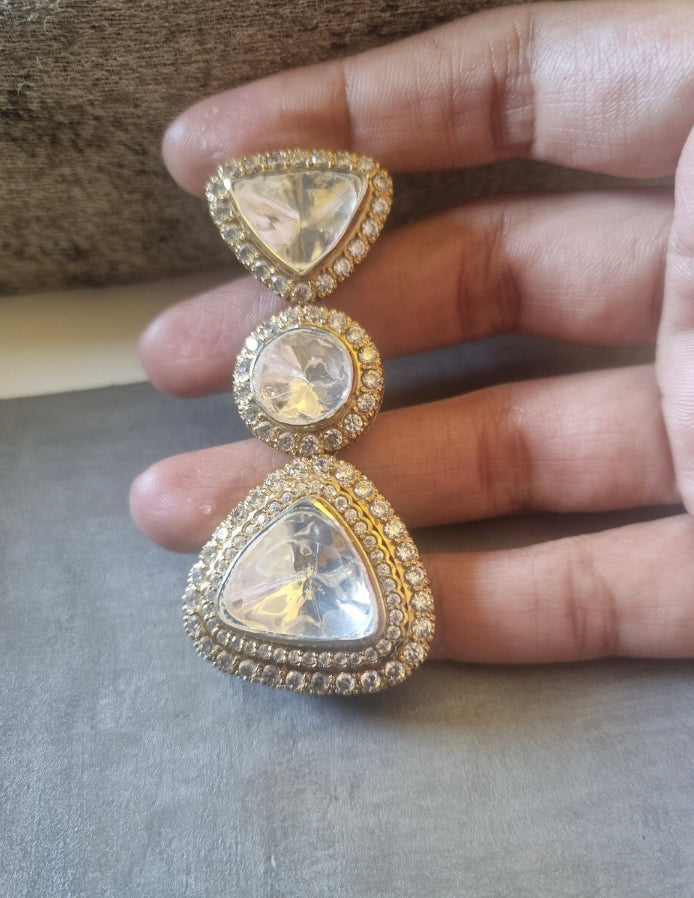 925 Silver Niva Polki Pendant Necklace - Amrrutam