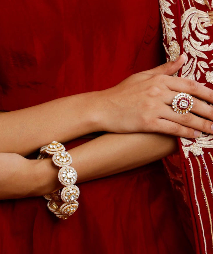 925 Silver Banki Polki Bangle - Amrrutam