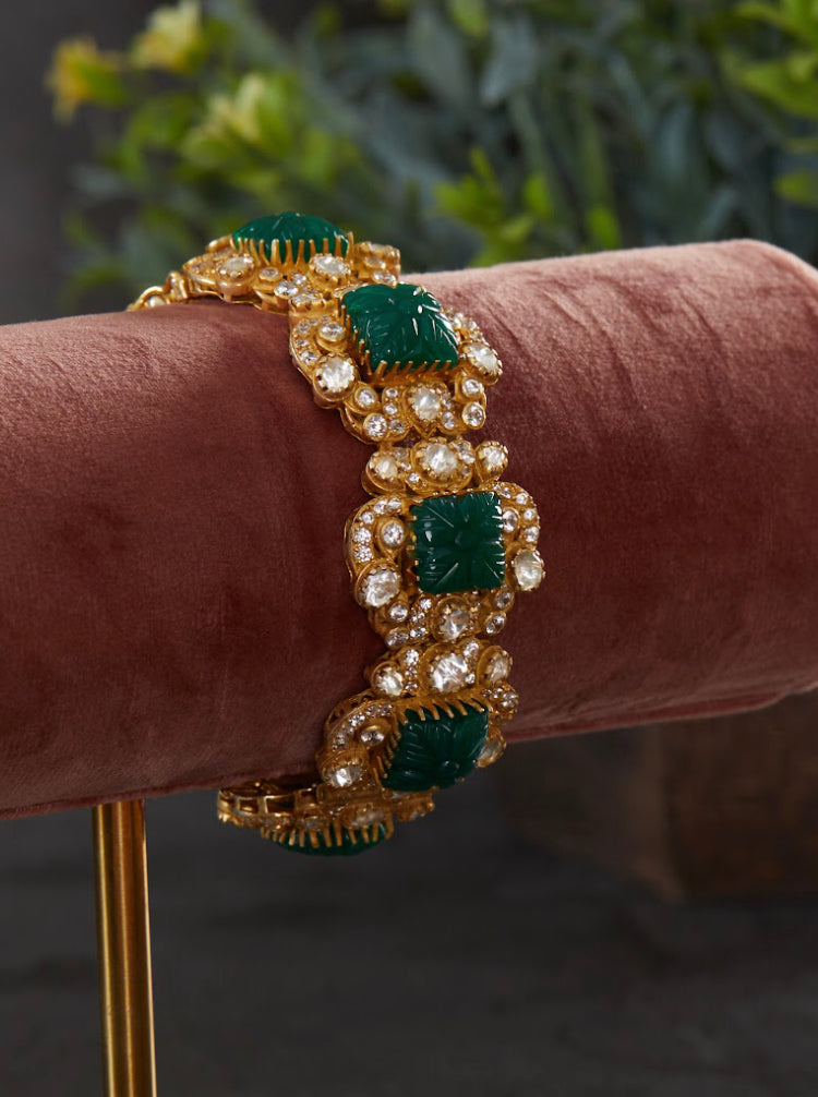 925 Silver Avdhani Polki Bangle - Amrrutam