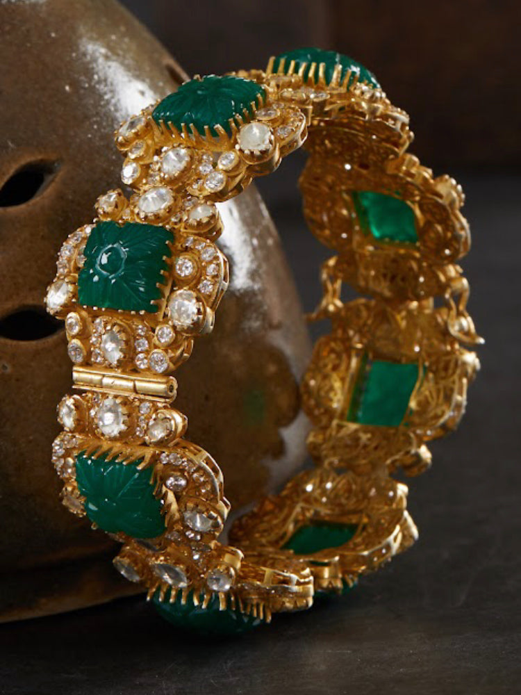 925 Silver Avdhani Polki Bangle - Amrrutam