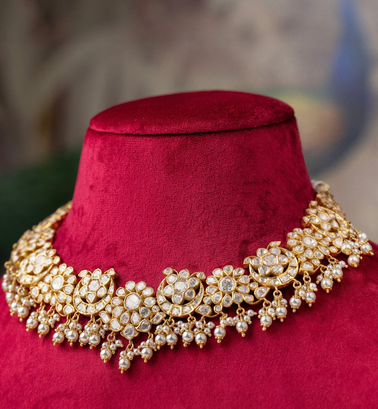 925 Silver Azeya Polki Necklace Set - Amrrutam
