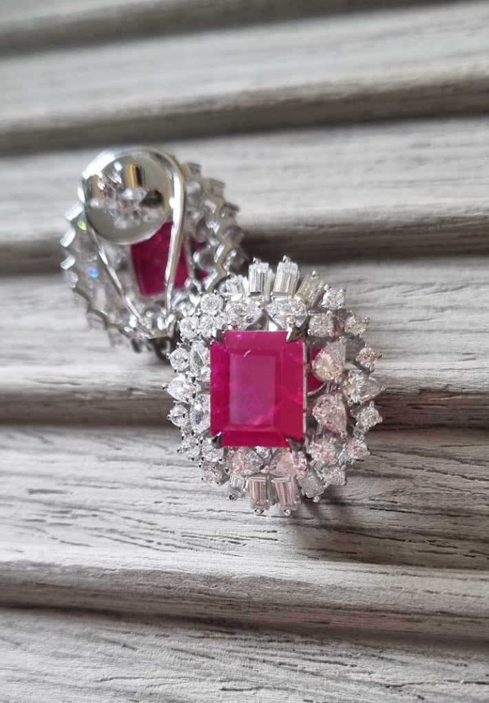 925 Silver Rachael Rectangle Ruby Stud Earring - Amrrutam