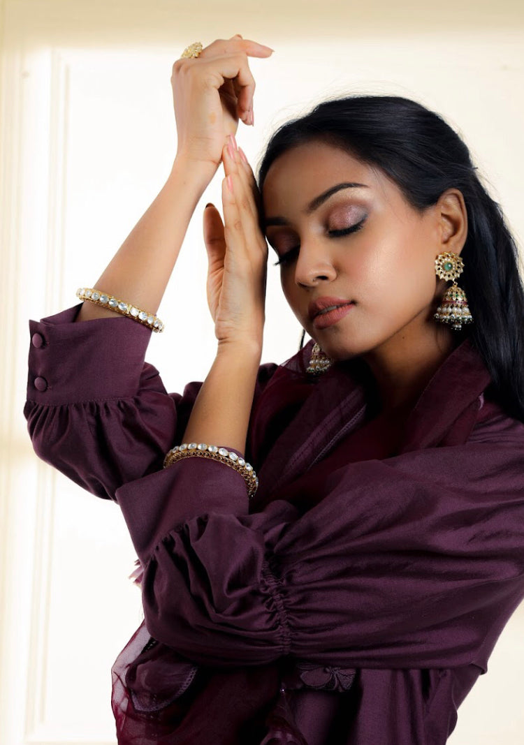 925 Silver Hajhri Polki Bangle Set - Amrrutam