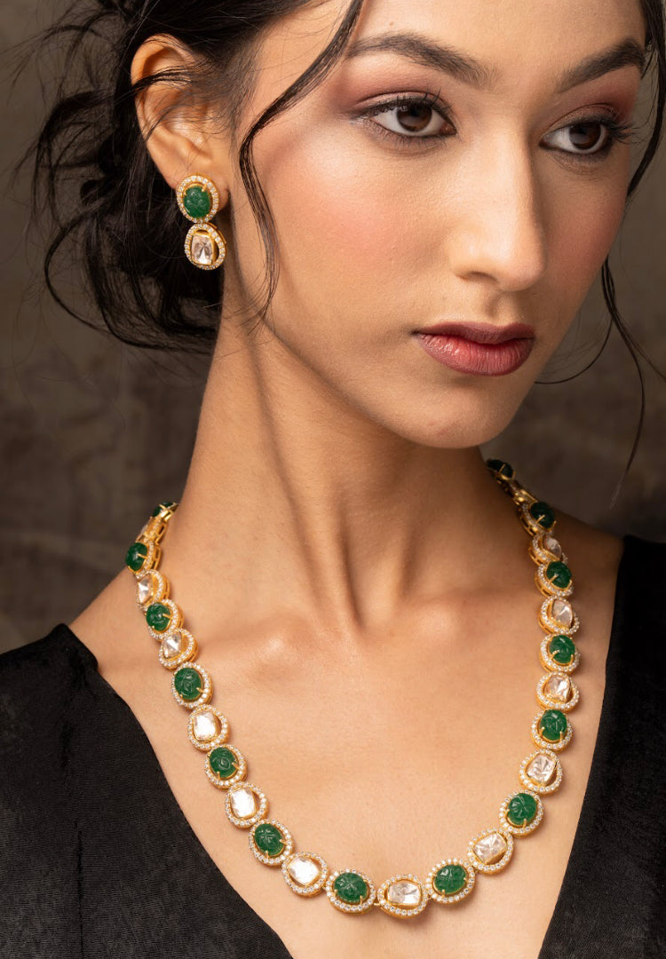925 Silver Somnath Polki Necklace Set - Amrrutam