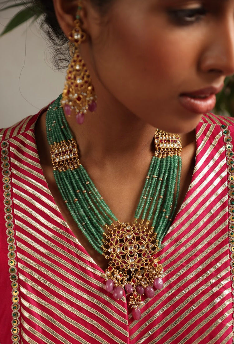 925 Silver Bavara Agariya Necklace Set - Amrrutam