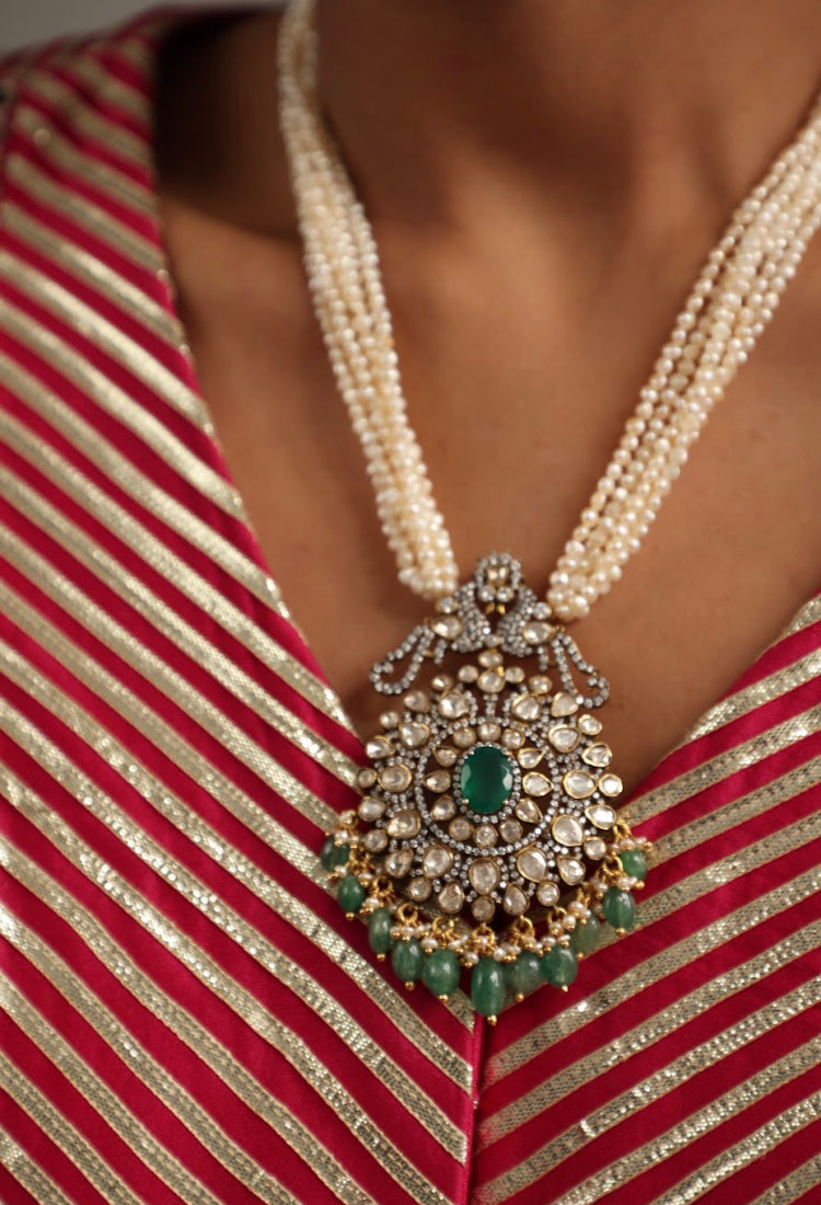 925 Silver Zia Victorian Long Pearl Necklace - Amrrutam