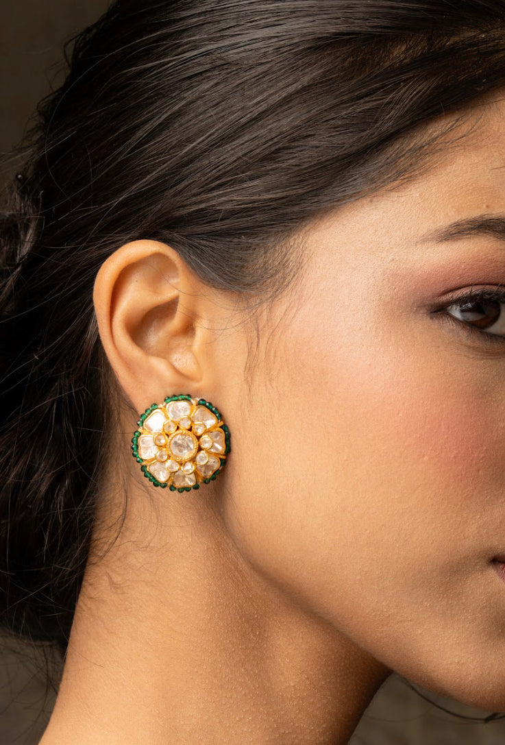 925 Silver Hemani Polki Stud Earring - Amrrutam