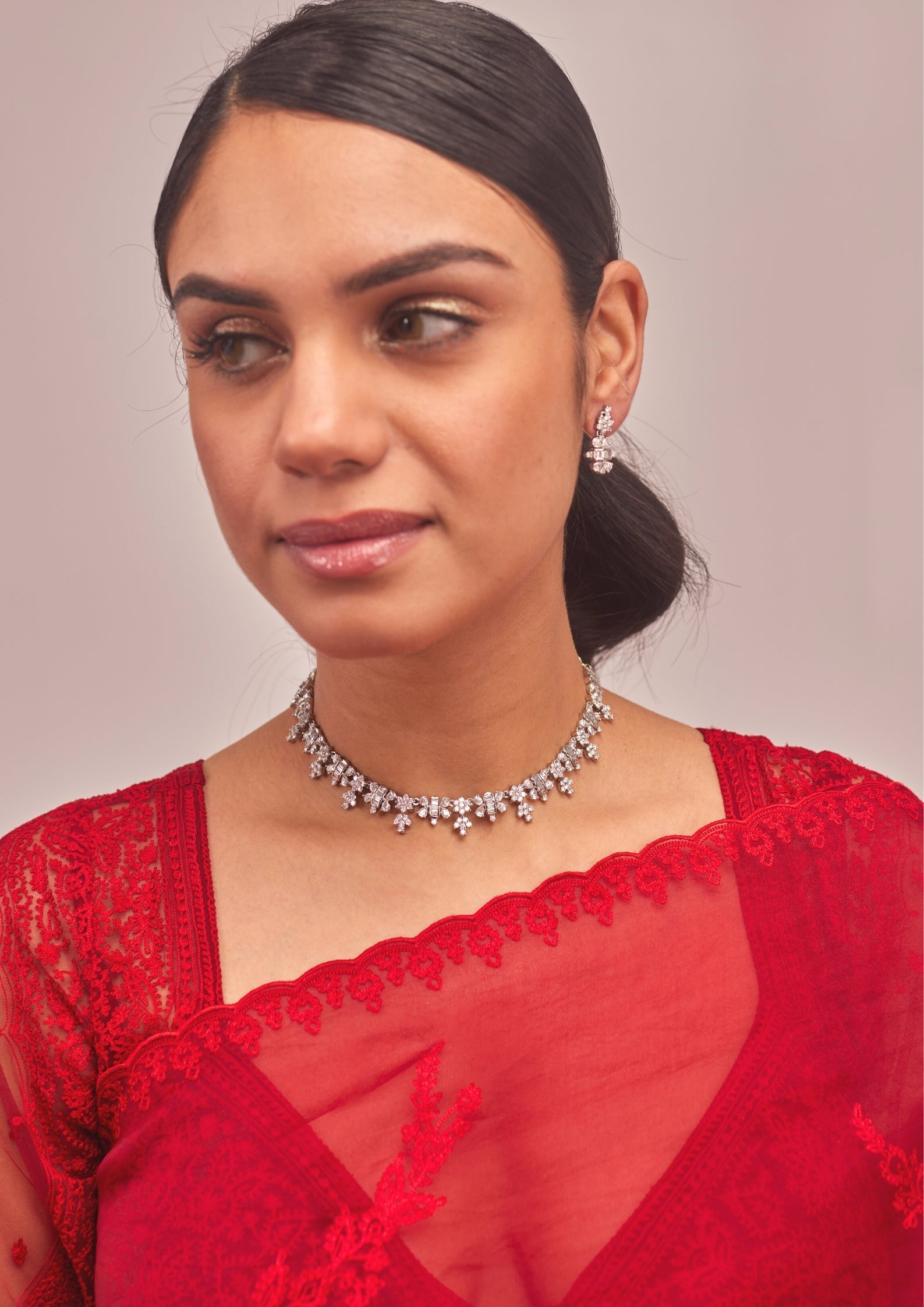 925 Silver Moissanite Diamond Choker Necklace Set - Amrrutam