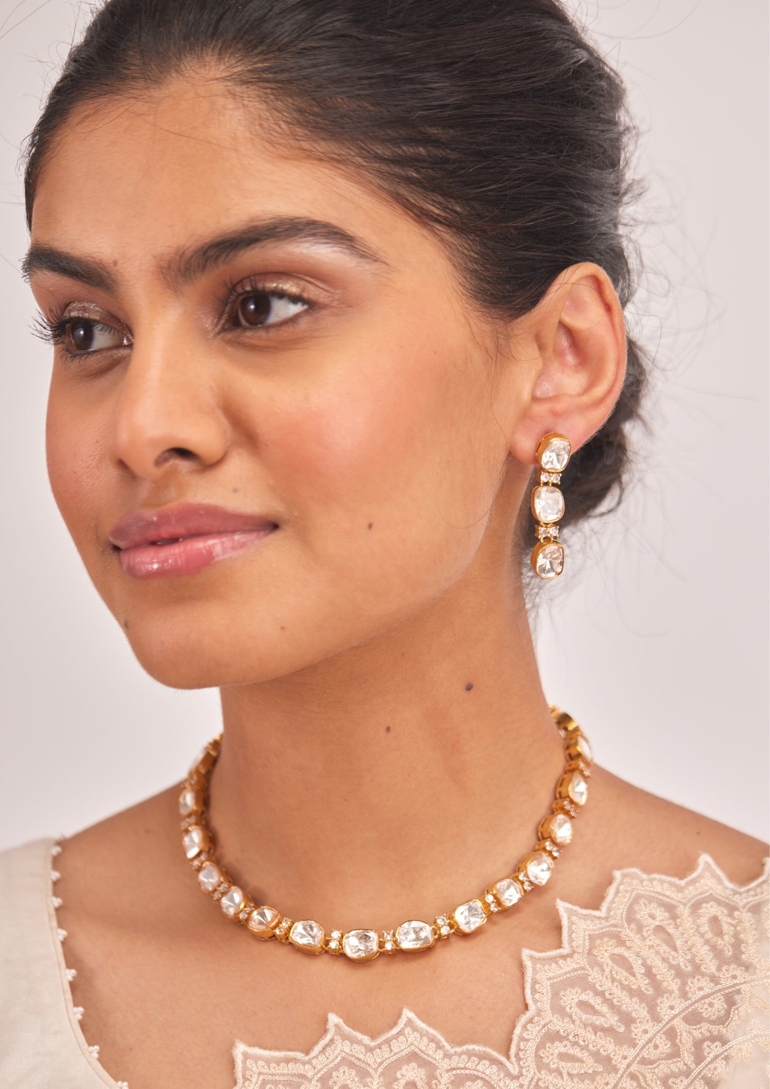925 Silver Amaris Polki Necklace Set - Amrrutam