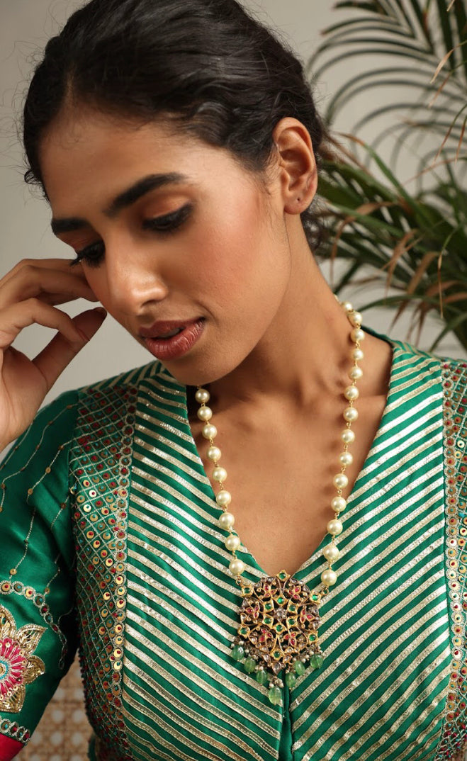925 Silver Bavara Zaidya Long Necklace - Amrrutam