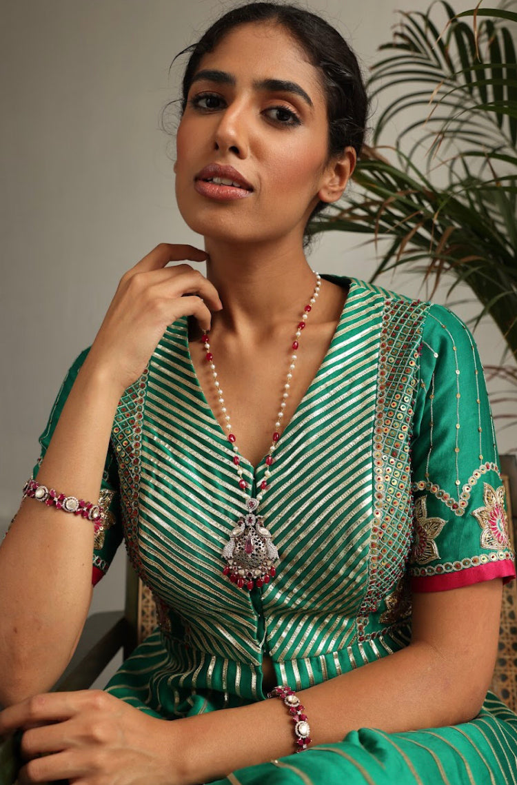 925 Silver Floral Kora Ruby Bangle - Amrrutam