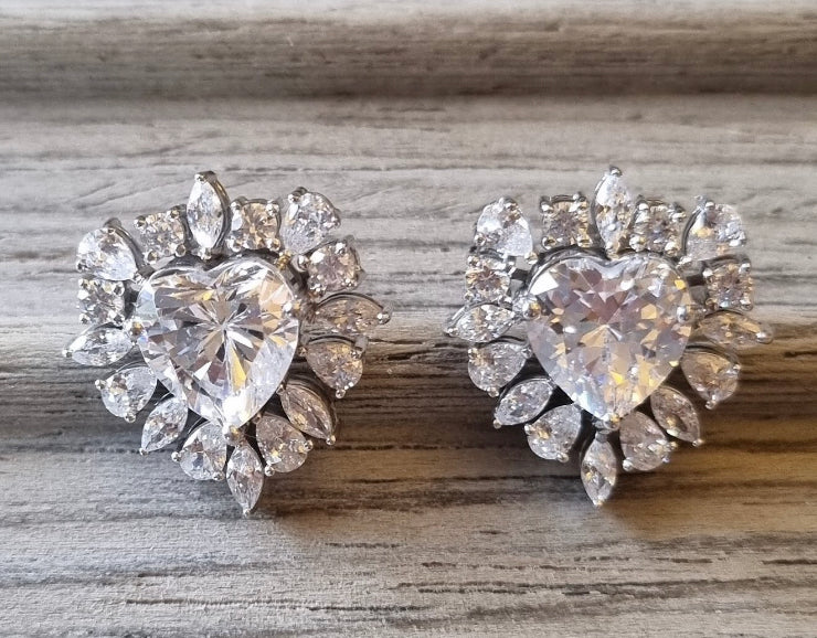 925 Silver Millie CZ Heart Stud Earrings - Amrrutam