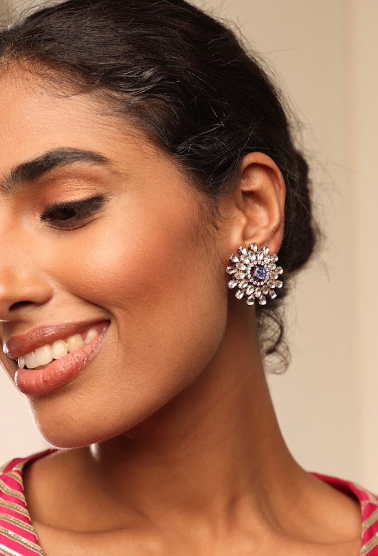 925 Silver Fiorella Tanzanite CZ Stud Earring - Amrrutam