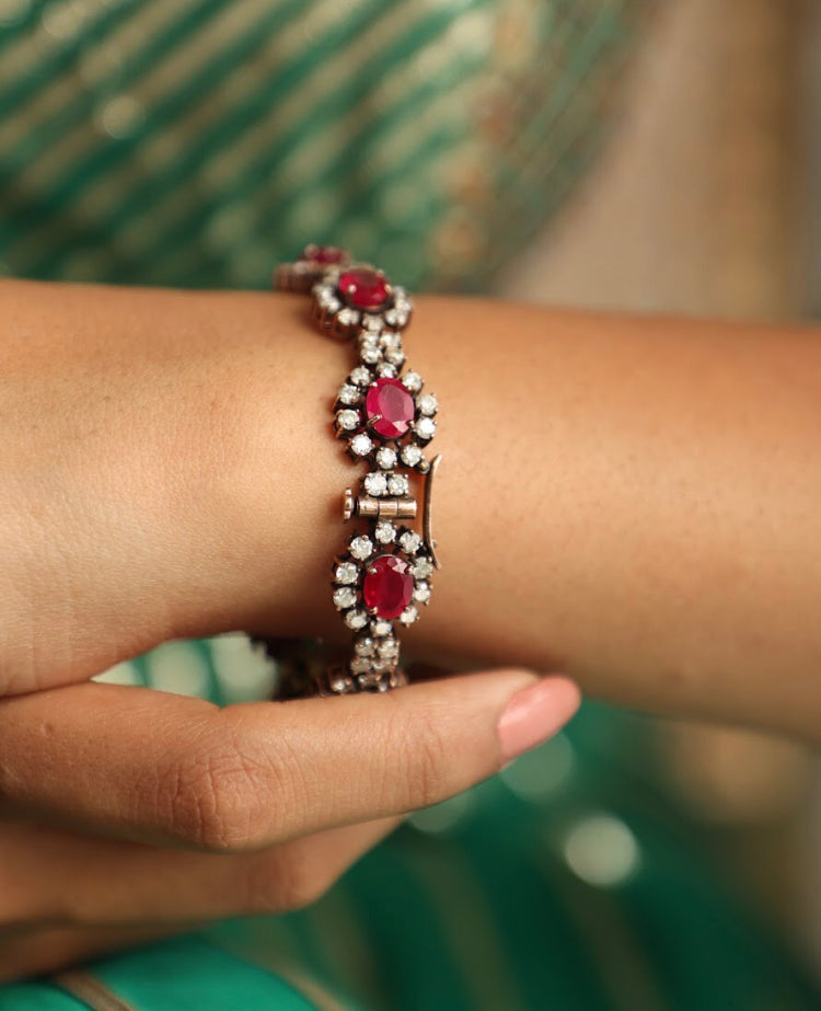 925 Silver Bavara Divah Ruby Bangle - Amrrutam
