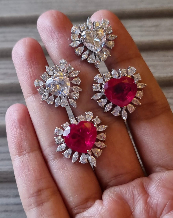 925 Silver Millie CZ Heart Stud Earrings - Amrrutam