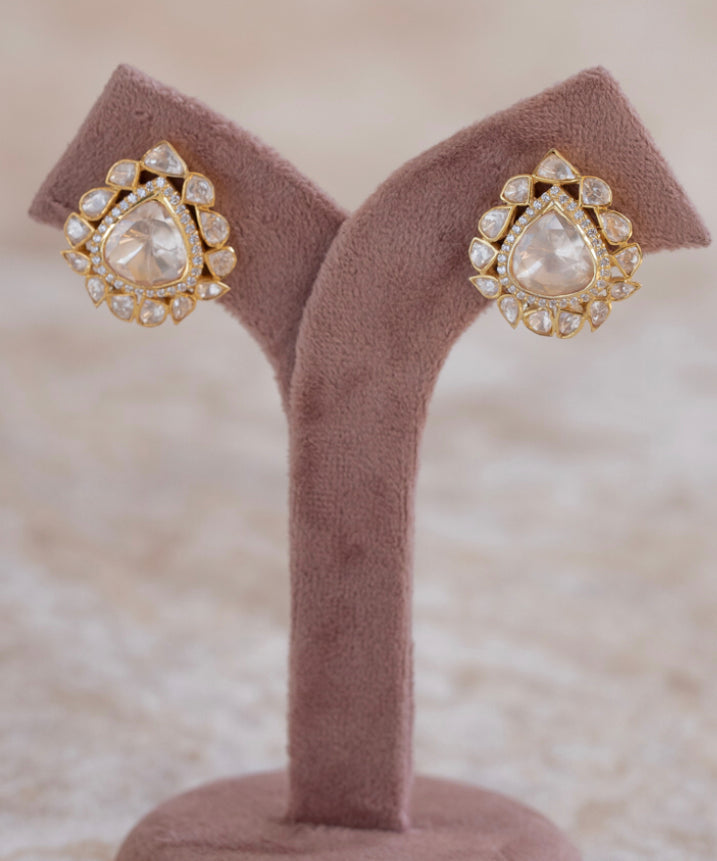 925 Silver Shyamal Polki Stud Earring - Amrrutam