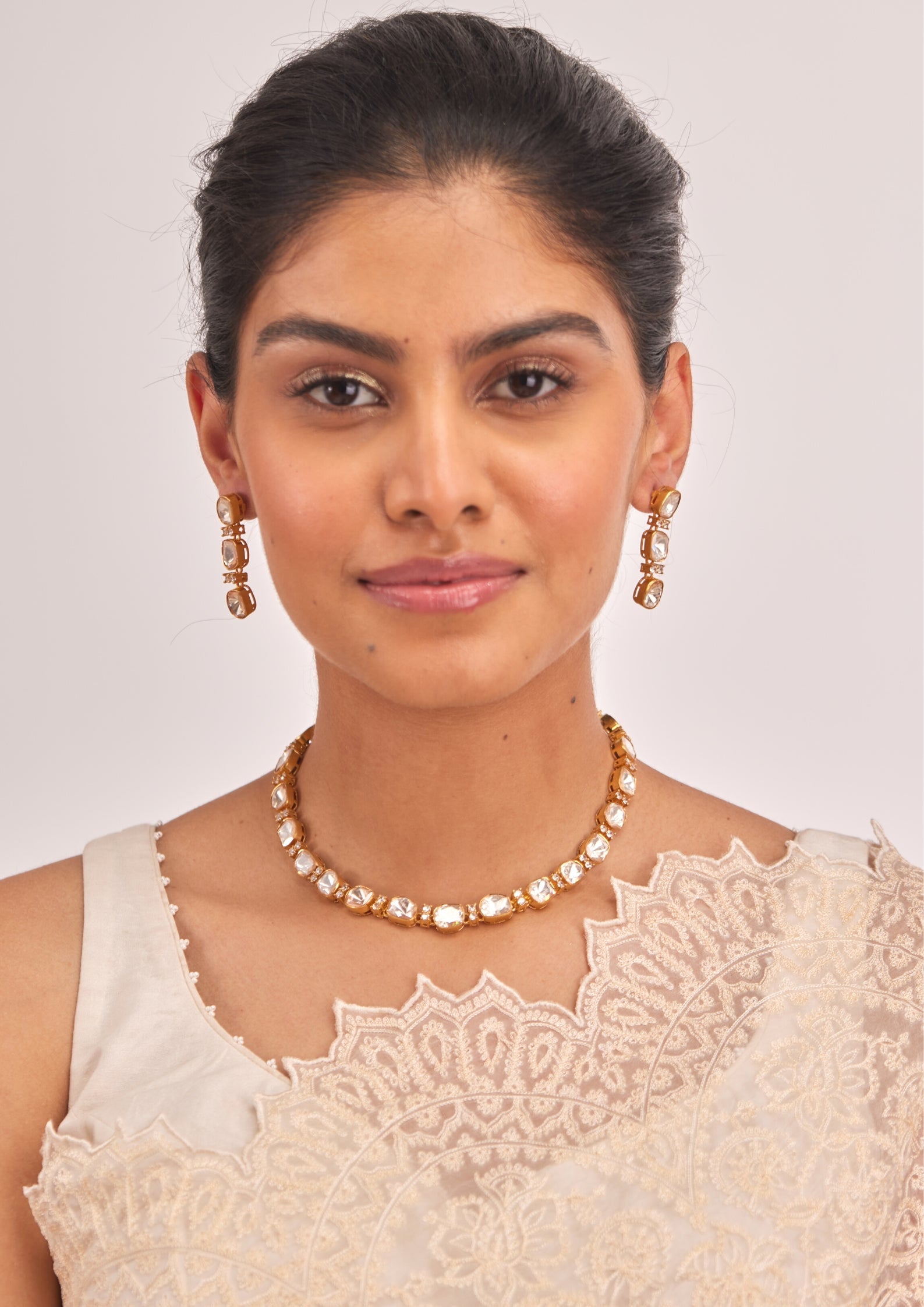 925 Silver Amaris Polki Necklace Set - Amrrutam