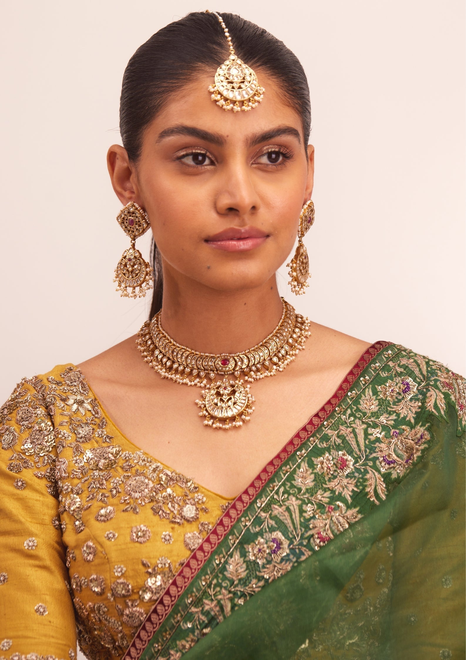 925 Silver Vivasa Polki Necklace Set - Amrrutam