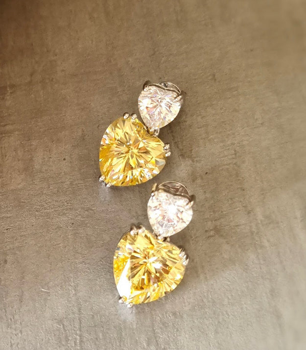925 Silver Lemon Heart Drop Earrings - Amrrutam