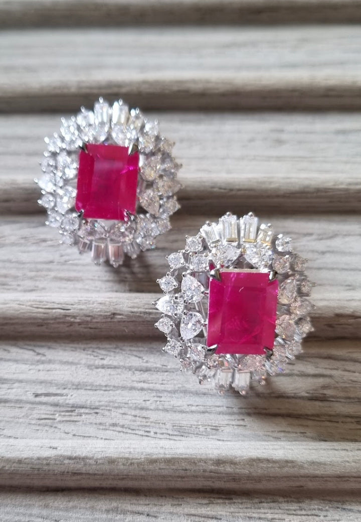 925 Silver Rachael Rectangle Ruby Stud Earring - Amrrutam