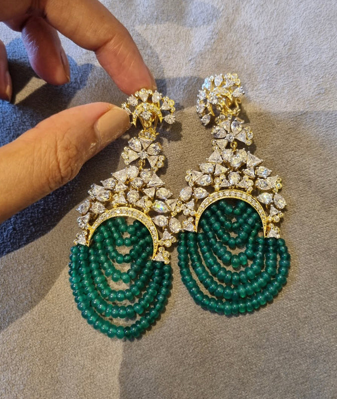 925 Silver Rosecut Emerald Beads Chandbali Earring - Amrrutam