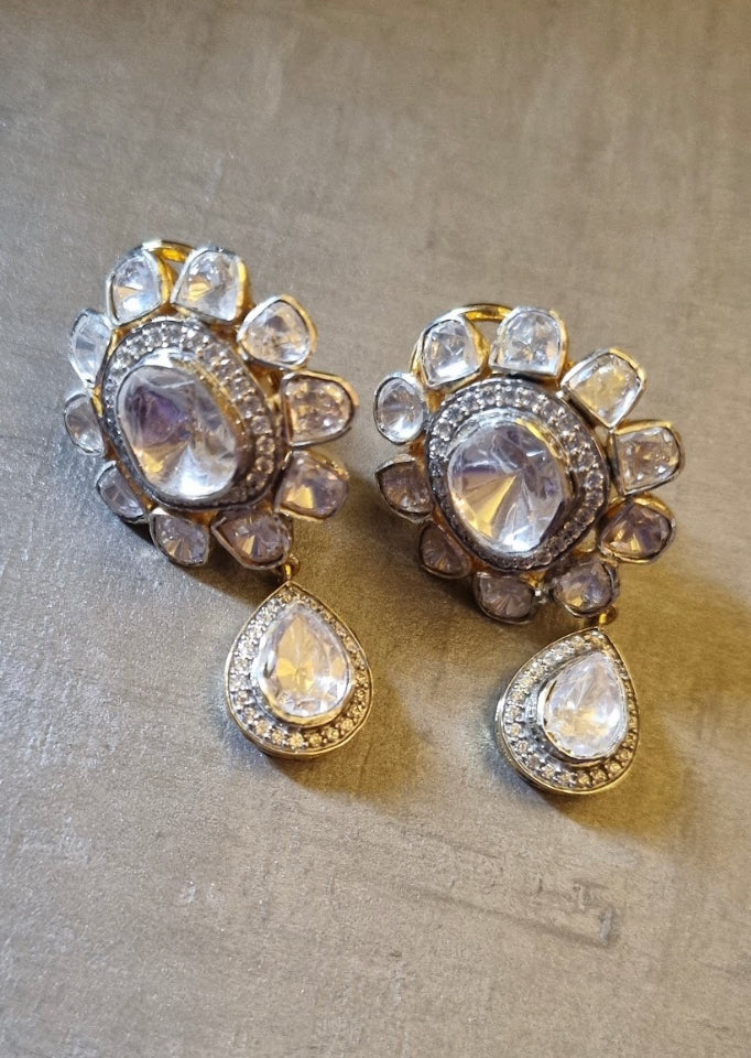 925 Silver Ramagya Polki Drop Earring - Amrrutam