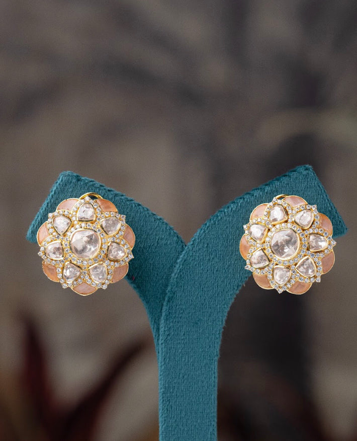 925 Silver Zeenat Rose Polki Stud Earring - Amrrutam