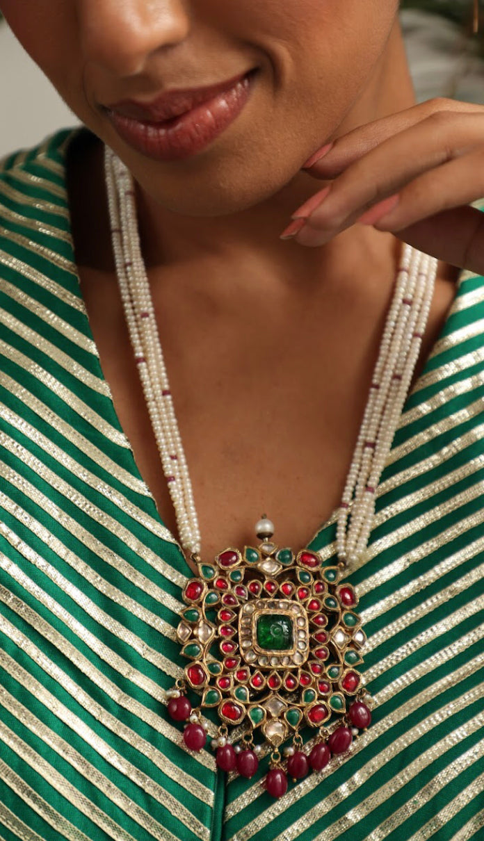 925 Silver Bavara Preksha Long Necklace - Amrrutam